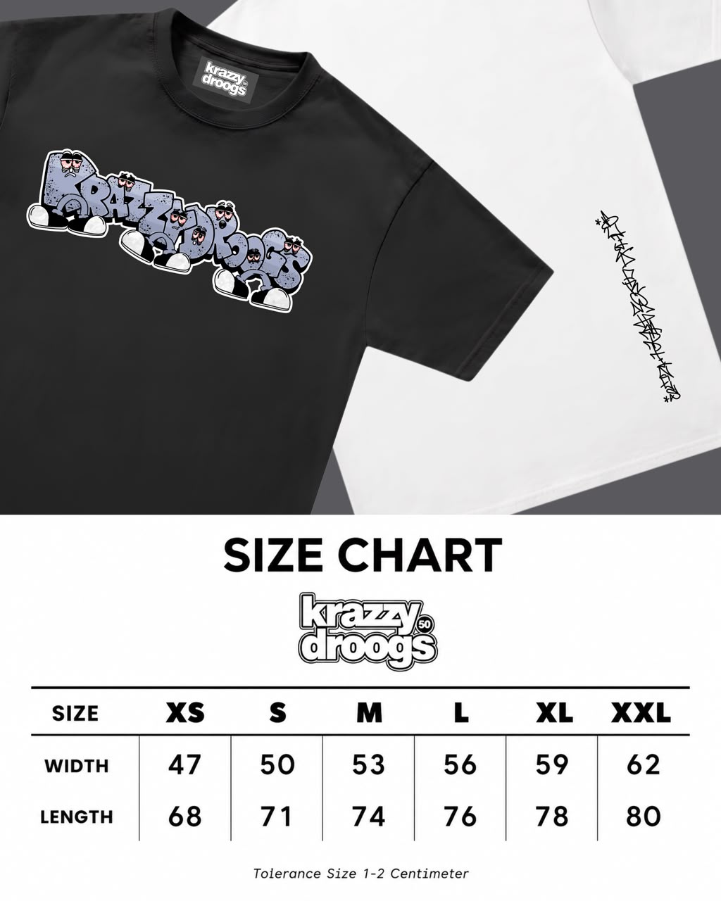 Art IV T-Shirt size chart — XS to XXL