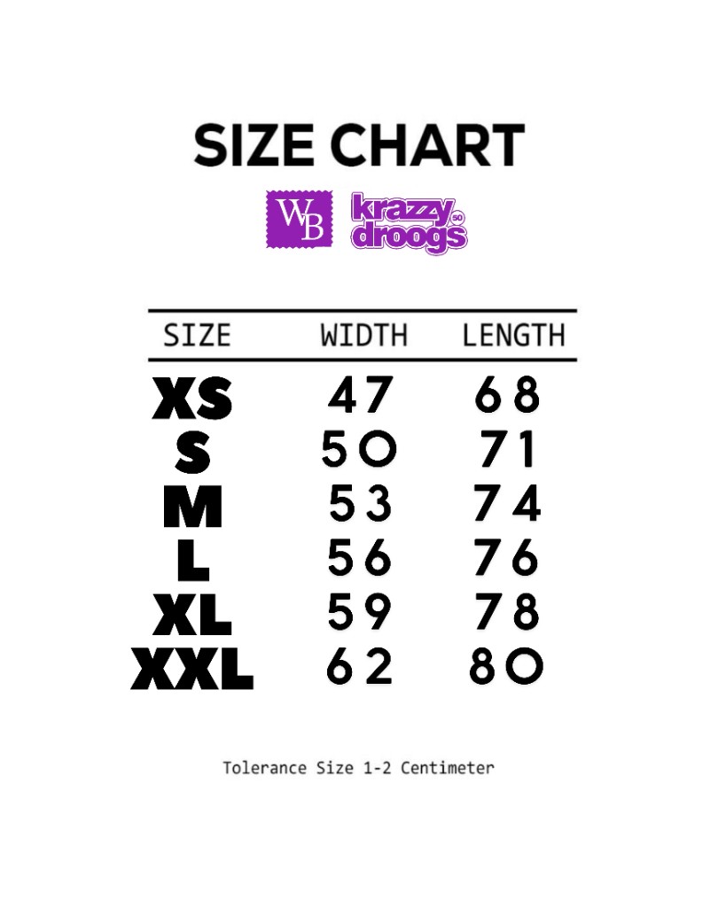 WildBall × KrazzyDroogs Size Chart — XS to XXL